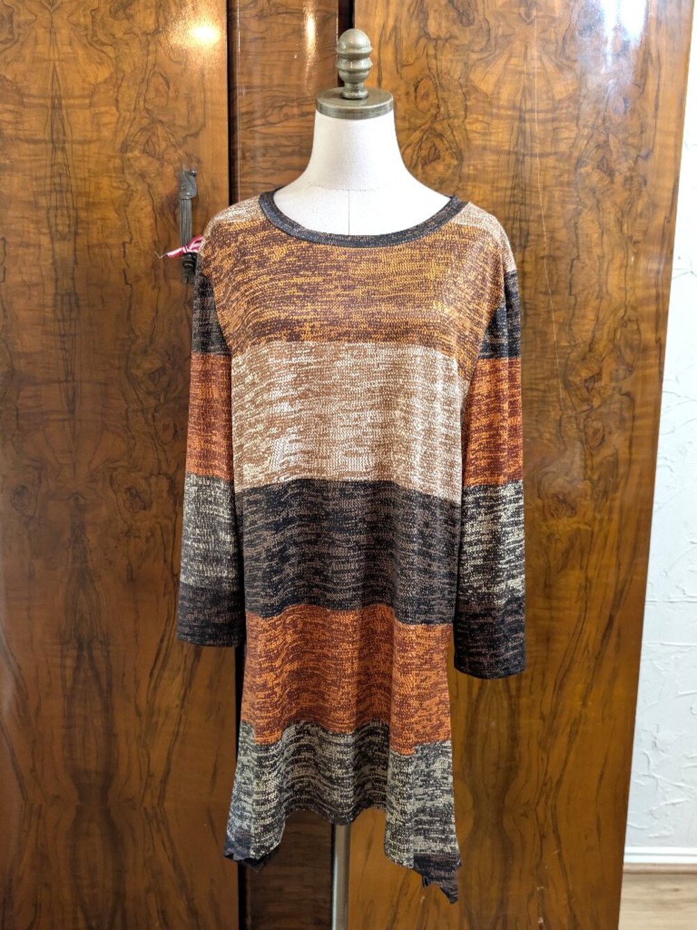 Lily by Firmiana 3XL Multi-color Striped Earth Tone Colorblock Knit Tunic Top